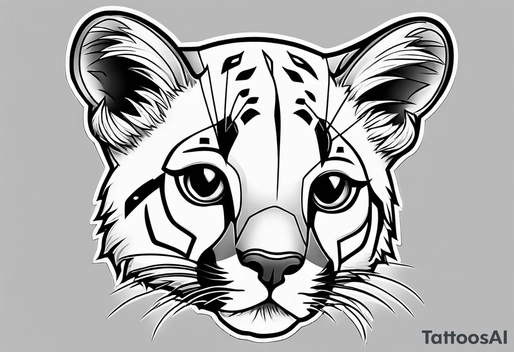 super cute cartoon mountain lion 
cub no background tattoo idea