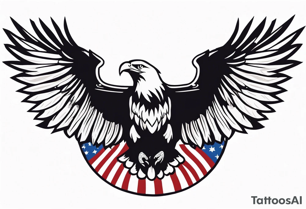 American eagle flying while holding American flag in beak and holding anchor in talons tattoo idea