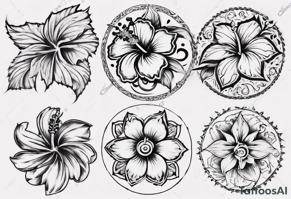 Round ornament hibiscus tattoo idea
