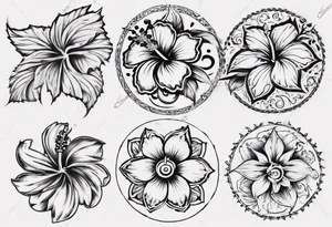 Round ornament hibiscus tattoo idea