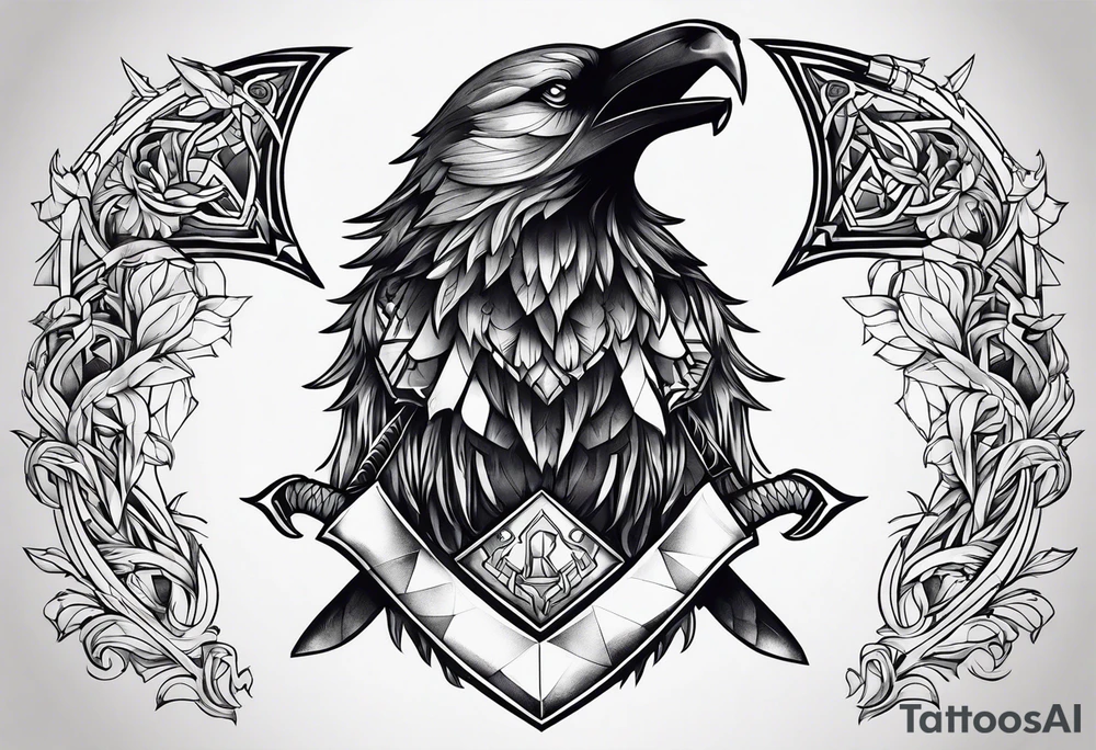 valkeryie wolf crow axe tattoo idea