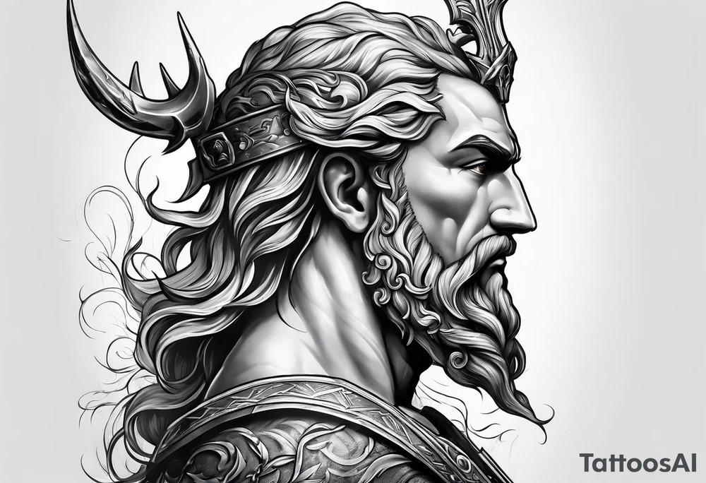 Poseidon side face profile and trident tattoo idea