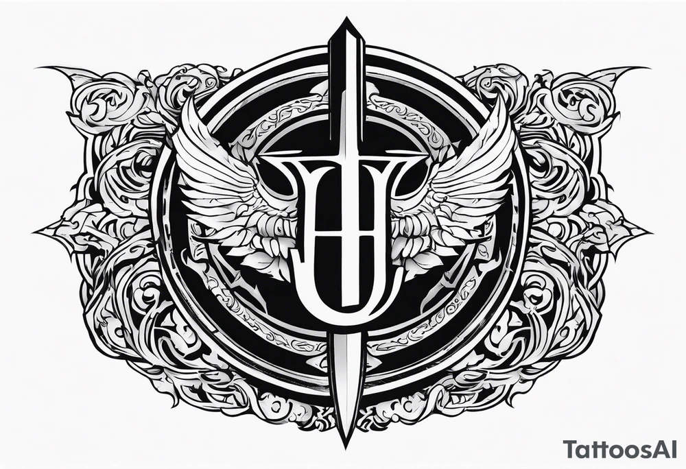 Valhalla round shield fire sword tattoo idea