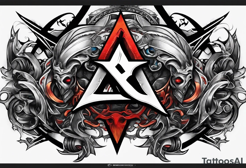 the letters A R in the middle of a ninja headband tattoo idea