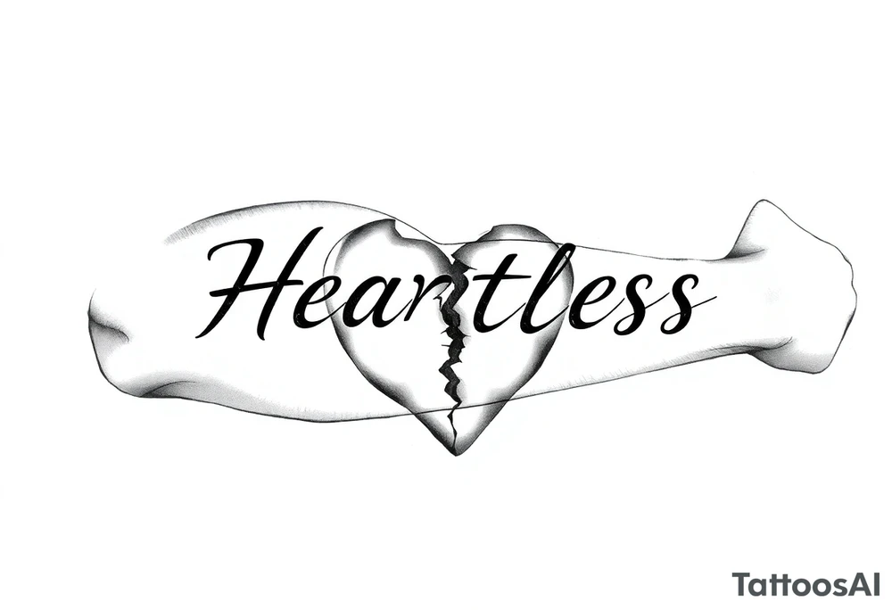 Heartless words written with broken real heart tattoo idea