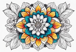 Mandala, botanical, flowers, negative space, colorful tattoo idea