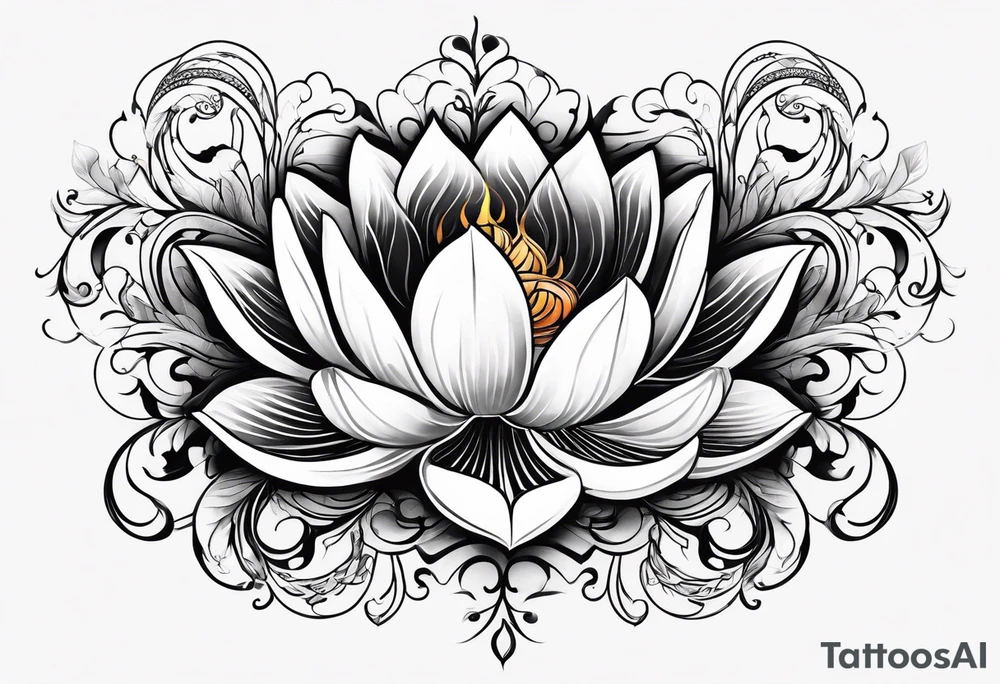 one tattoo that combines lotus flower, phoenix and helix tattoo idea