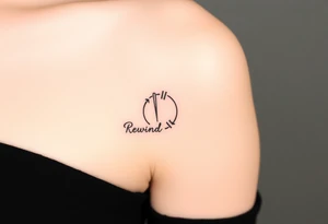 Line tattoo scene with play symbol, pause symbol, stop symbol, rewind symbol, mental health awareness tattoo idea