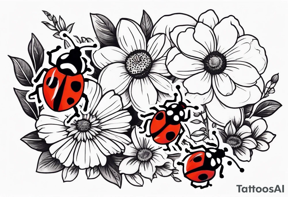 Lady bugs and flowers tattoo idea