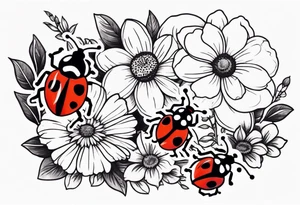 Lady bugs and flowers tattoo idea