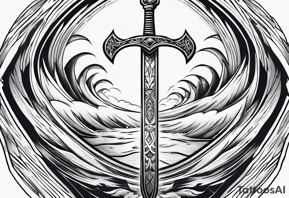 sword, wave, thunderbolt tattoo idea