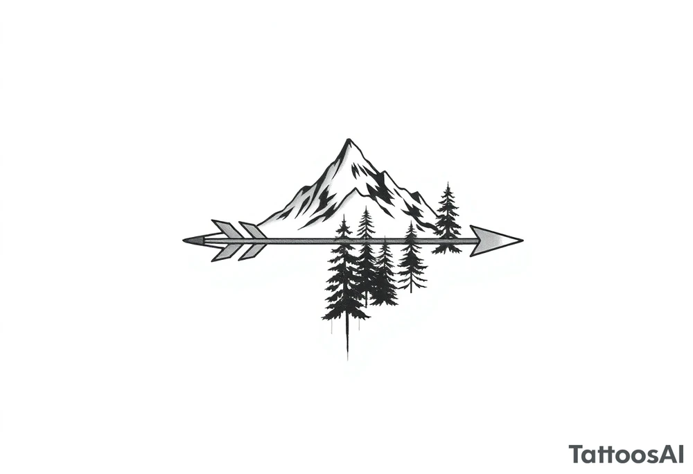 Arrow arrowhead is a mountain the arrow stem is wood the arrow feathers are pine trees tattoo idea