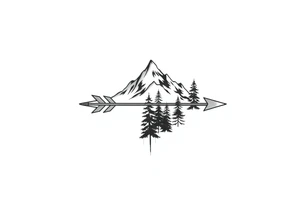 Arrow arrowhead is a mountain the arrow stem is wood the arrow feathers are pine trees tattoo idea