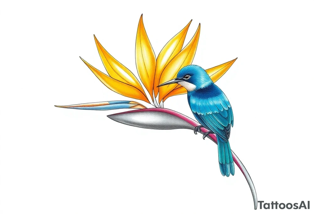 Bird of paradise flower with blue bird tattoo idea
