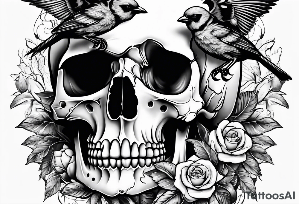 skull with sparrows tattoo idea
