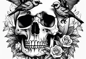 skull with sparrows tattoo idea