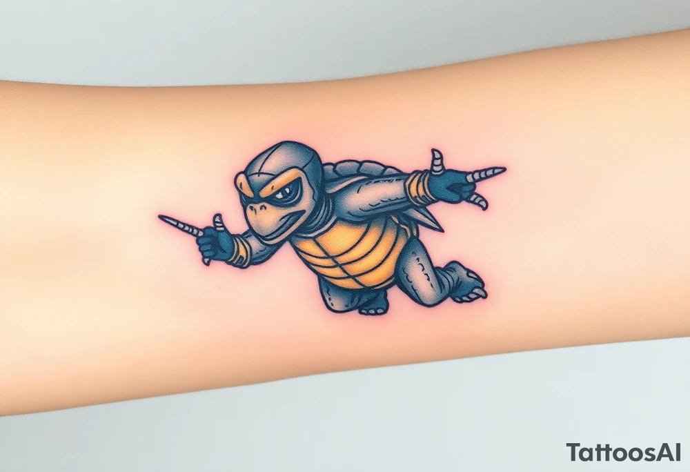 Flying ninja monkey turtle with color tattoo idea