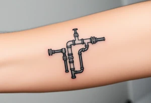 extremely detailed system of plumbing pipes vertical ending with a fade off tattoo idea