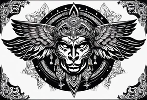 black kali, goddess pirate, alien, angel, pachamama, valkrye, warrior, flying, skull, lotus azul, wing, eagle, zenza resonance, stars, 5D, anahata chakra, death, durga, riding on a tiger tattoo idea