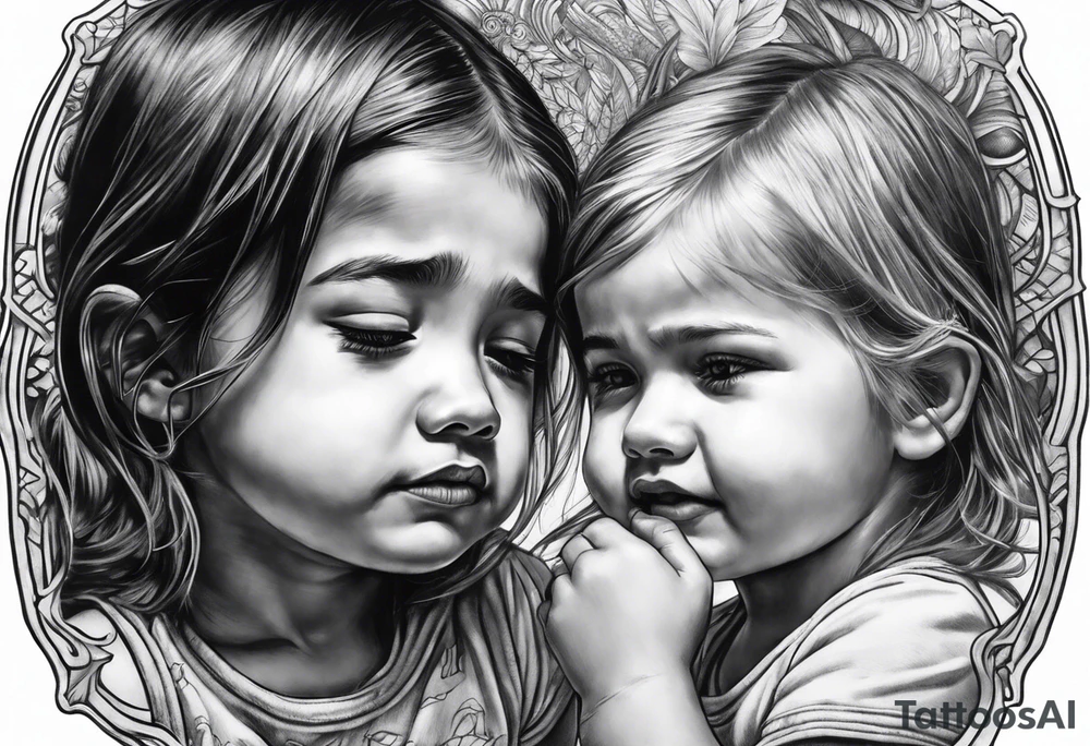 Little girl crying in the mirror with older self tattoo idea