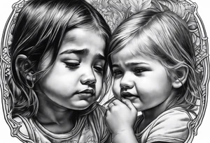 Little girl crying in the mirror with older self tattoo idea