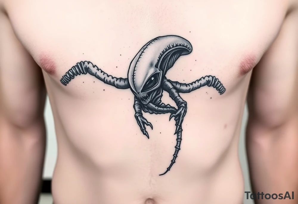 Alien on stomach tattoo idea
