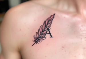A feathered quill forming the letter "A" in dusty rose and ink black. tattoo idea