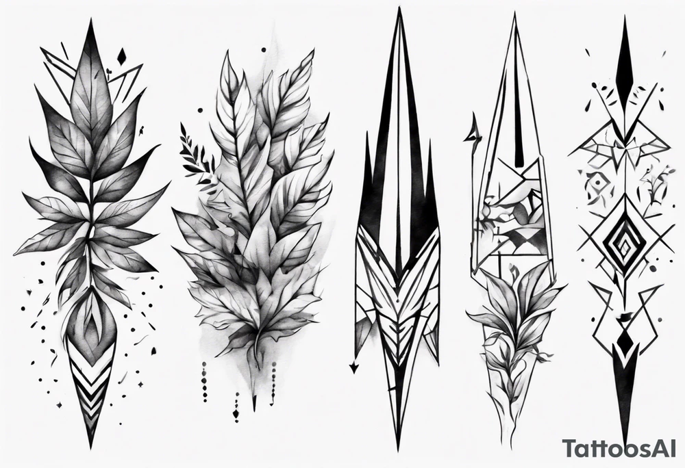 full arm tattoo. pointy leaves combined with geometric shapes. whole arm tattoo idea