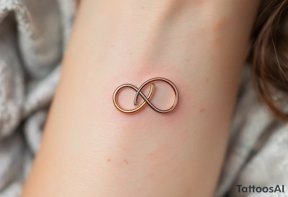 Three intertwined infinity symbols in gold, silver, and rose gold, symbolizing eternal love and unity. tattoo idea