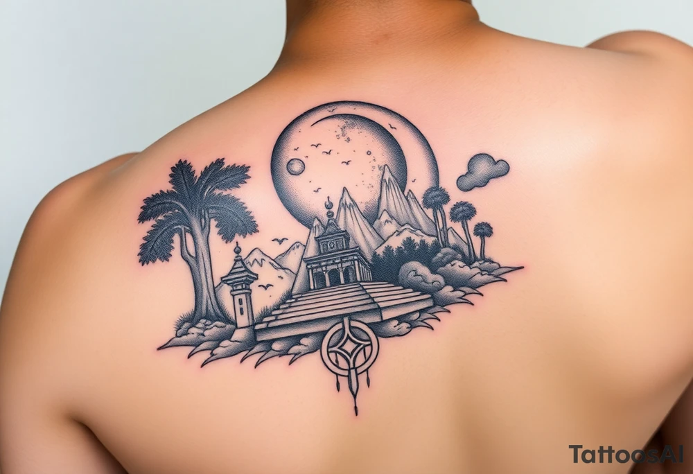 I’m an introverted deep thinker who’s really into the universe, black holes, and space stuff, and I like Japanese temples, shrines, and kanji. I also love forests, rain, and cool symbols like pyramids, sacred geometry, hidden scenes, and Greek-inspired things like statue heads and columns that mix nature, culture, and cosmic vibes. On a Darkskin forearm tattoo idea