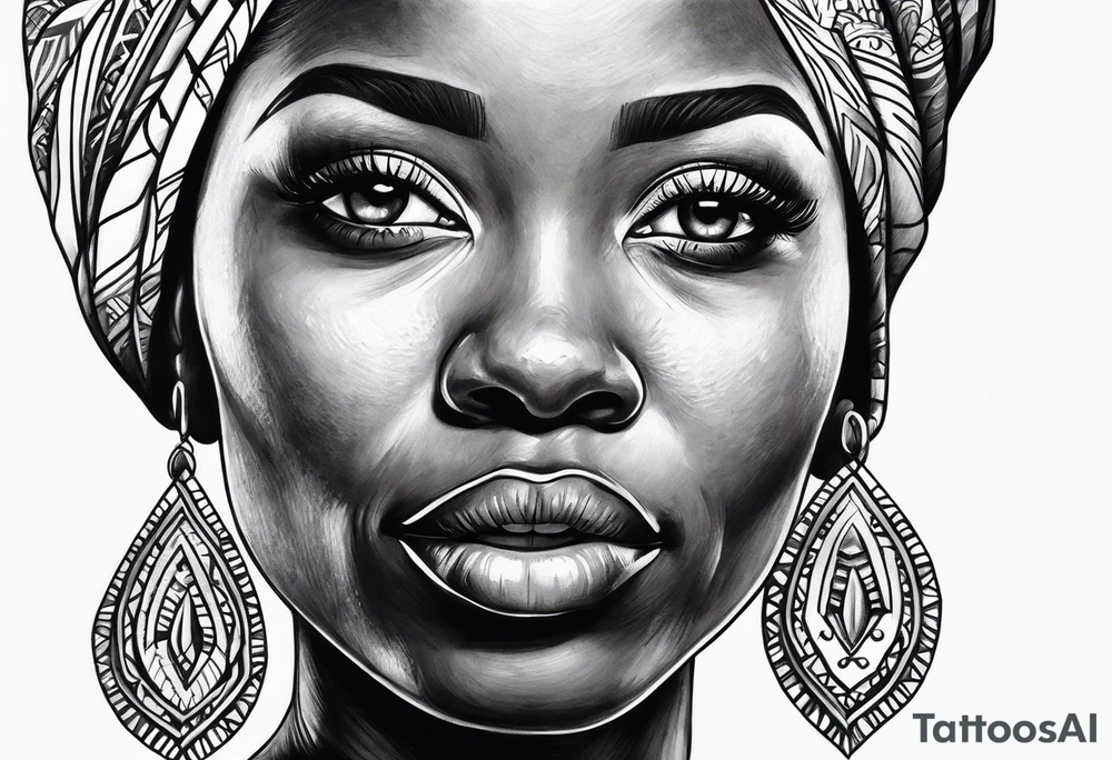 realism, african lady face portrait, cultural tattoo idea