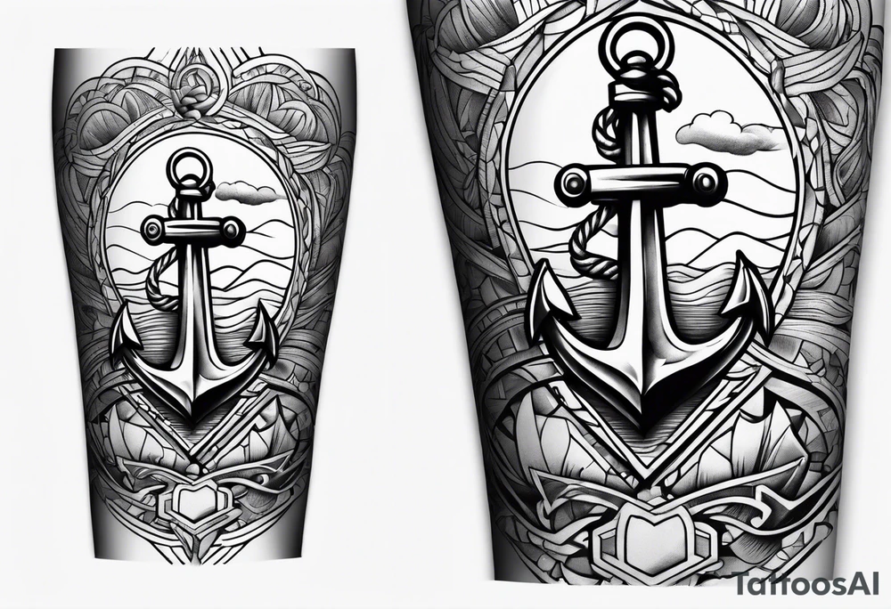 Anchor leg sleeve male tattoo idea