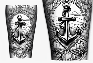 Anchor leg sleeve male tattoo idea