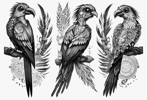 Cyberpunk Guatemalan Quetzal birds with nuerons tattoo idea