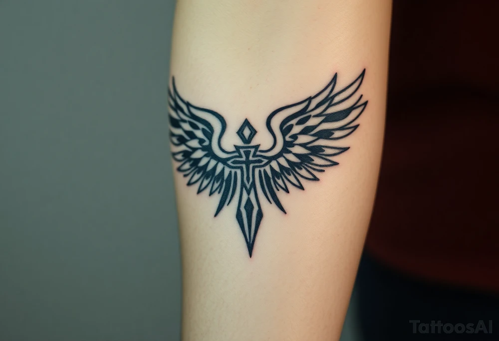 christan religious tattoos with full and strong wings tattoo idea
