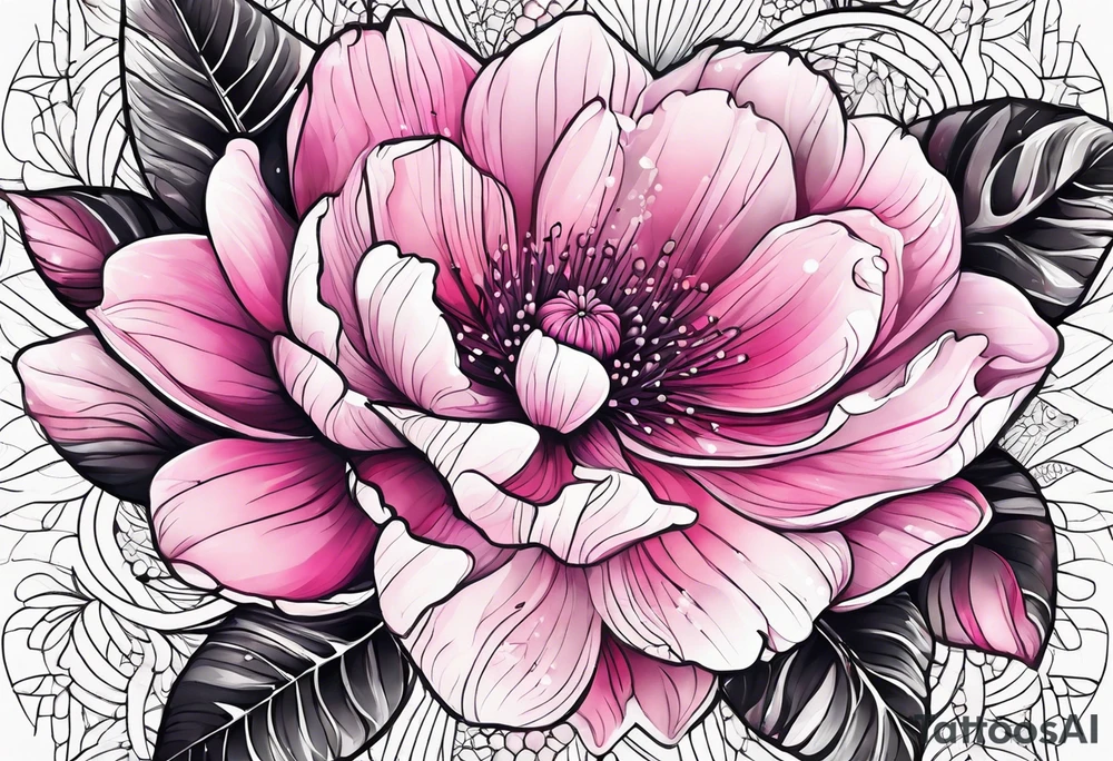 Pink flowers with dott pattern tattoo idea