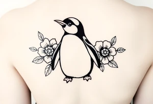 Flowers with a cute penguin with a c in the belly tattoo idea