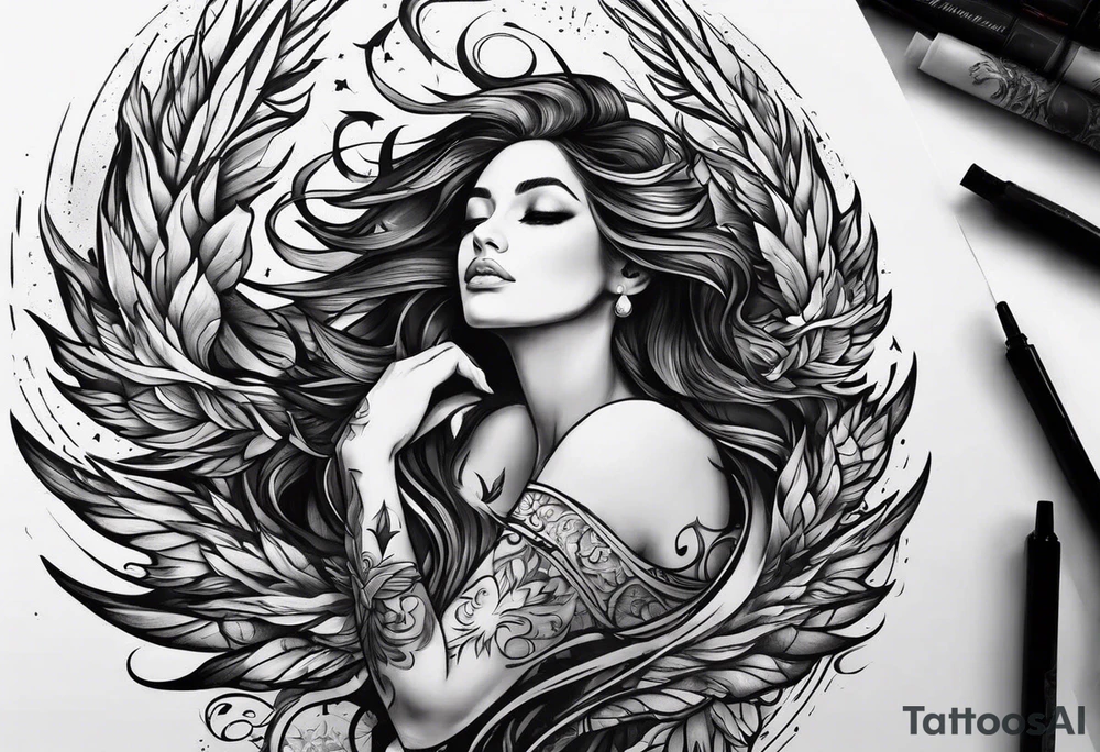 Like a phoenix rising from ashes, a woman who's has been through pain and now finding her strength tattoo idea