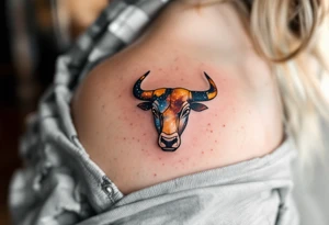 Like a bronze bull frozen in the cosmos, the Taurus constellation charges across the sky in muted copper and ochre. tattoo idea