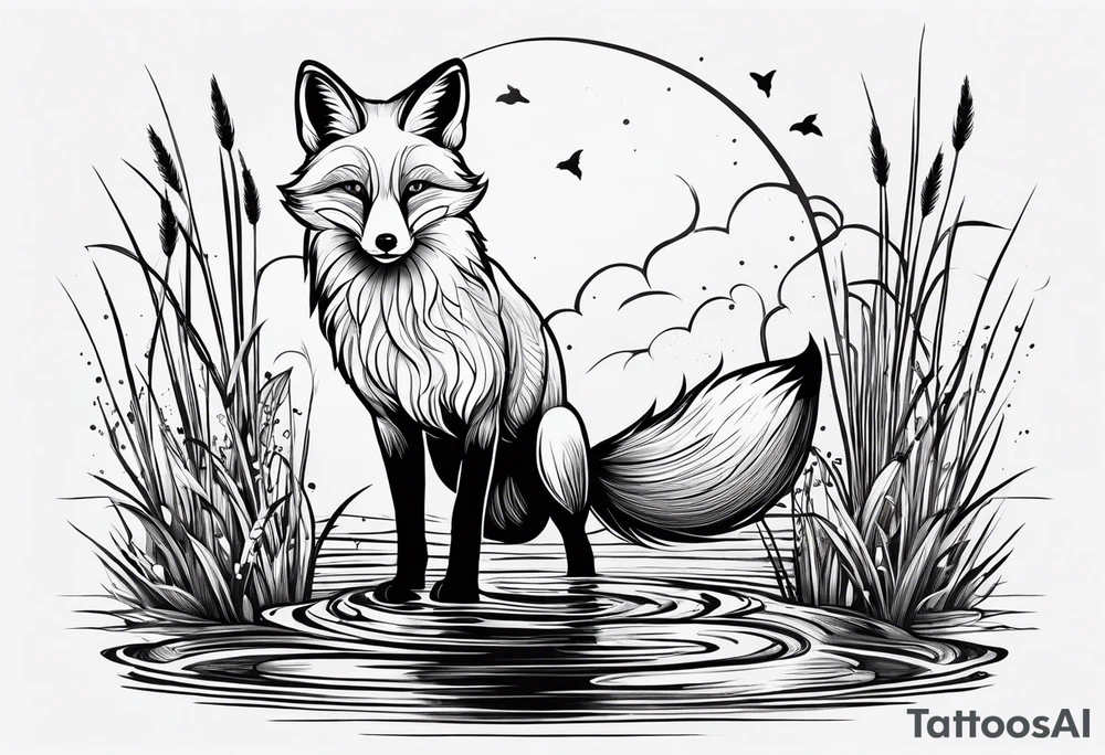 Fox jumping in swamp reeds Russian tattoo idea