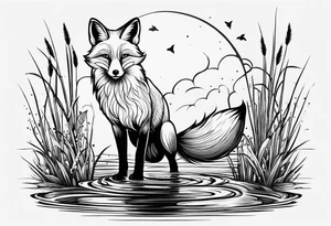 Fox jumping in swamp reeds Russian tattoo idea