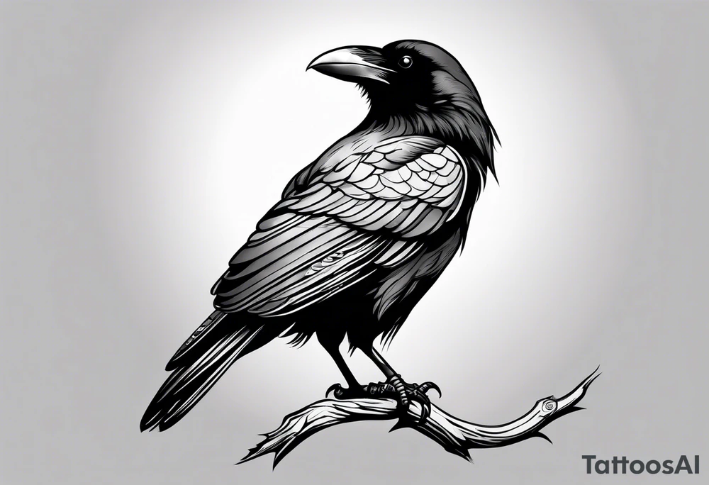 raven perched on branch tattoo idea