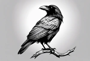 raven perched on branch tattoo idea