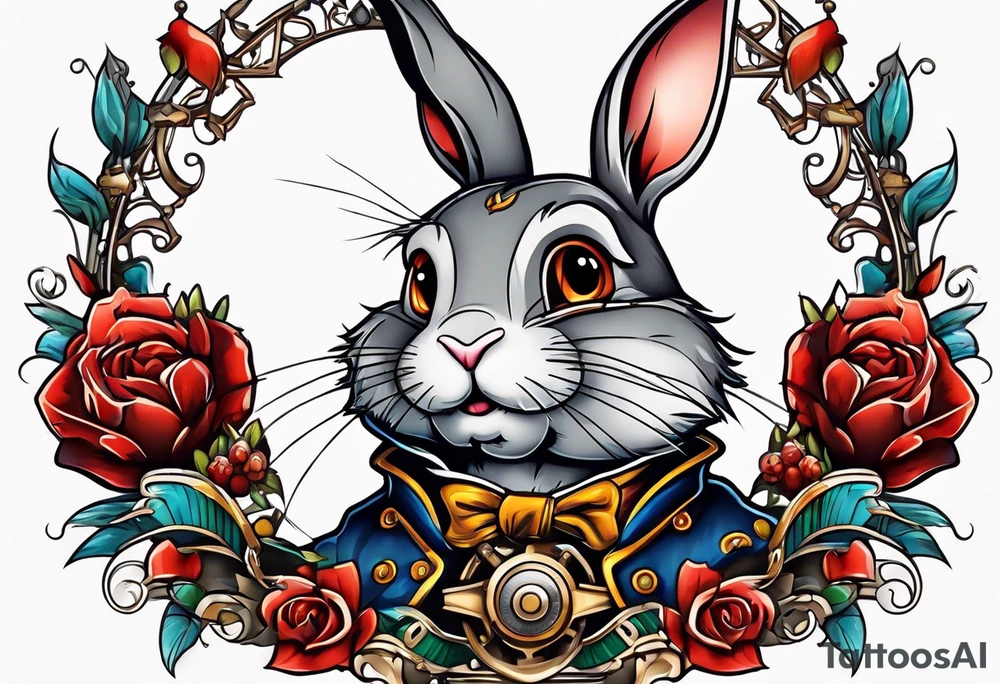 Cartoon rabbit with mechanical arms tattoo idea