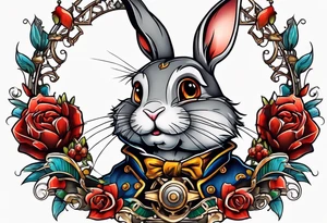 Cartoon rabbit with mechanical arms tattoo idea