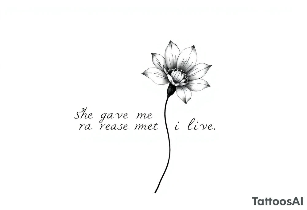 "She gave me a reason to live" as the stem blooming into a flower tattoo idea