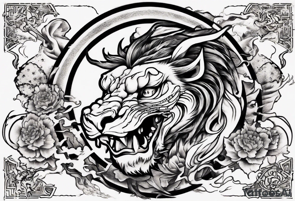 Dragón with a lion tattoo idea