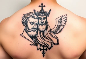 Father son and the holy spirit tattoo, no human faces, be creative with it.  Use only non human imagry tattoo idea