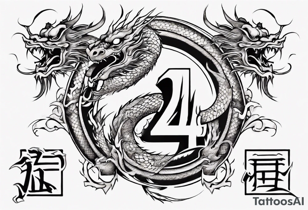 Number 24 with a Chinese dragon around it tattoo idea