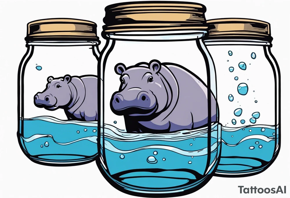 Hippo floating in a Mason jar filled with water tattoo idea